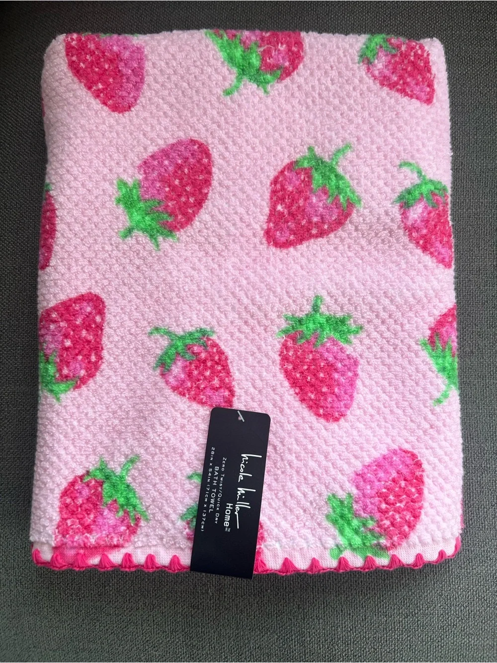 6pc Nicole Miller Pink Strawberry Bath Towel Set Hand Fingertip Textured Summer